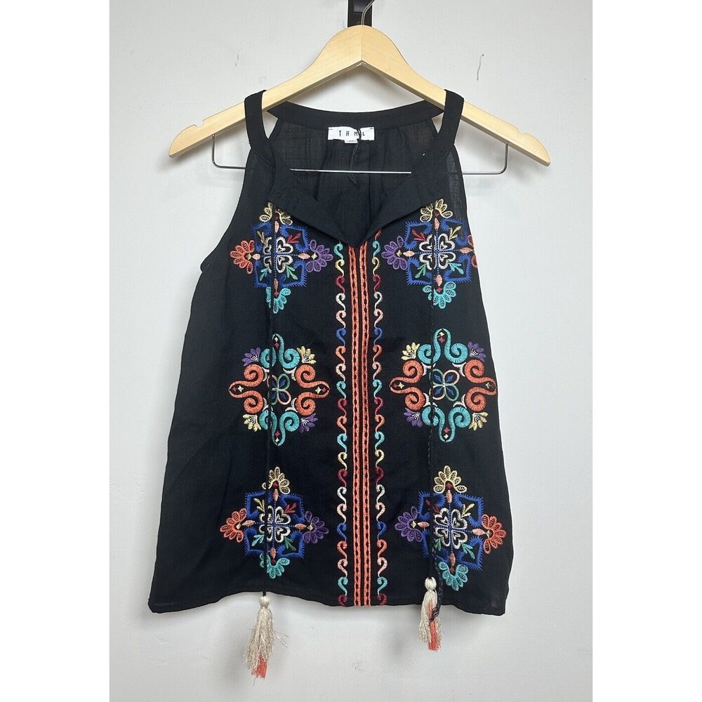 THML Black Embroidered Sleeveless Top Size XS NEW